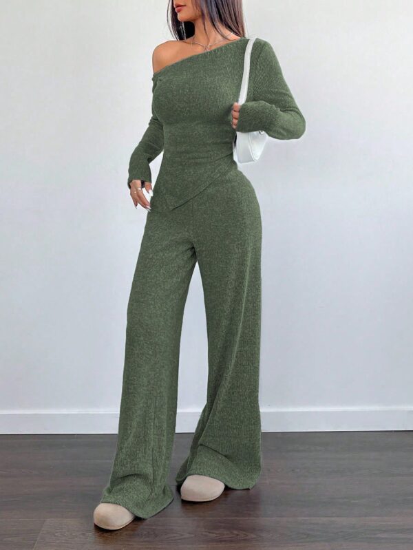 Conjunto Casual de Invierno Asimétrico 2 Piezas: Camiseta y Pantalón Ancho - Image 22