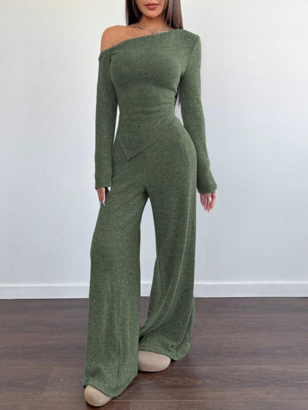 Conjunto Casual de Invierno Asimétrico 2 Piezas: Camiseta y Pantalón Ancho - Image 23