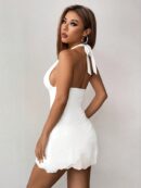 Vestido Amarillo de Malla Petite con Cuello Halter