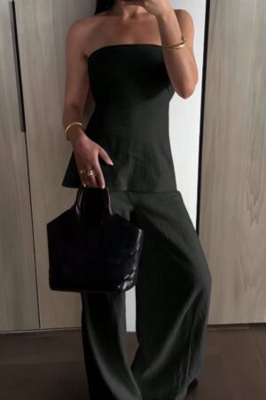 Set de Pantalón y Top Bandeau de Color Sólido para Mujer