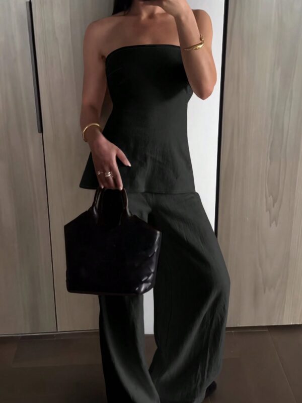 Set de Pantalón y Top Bandeau de Color Sólido para Mujer