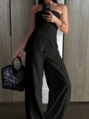 Set de Pantalón y Top Bandeau de Color Sólido para Mujer
