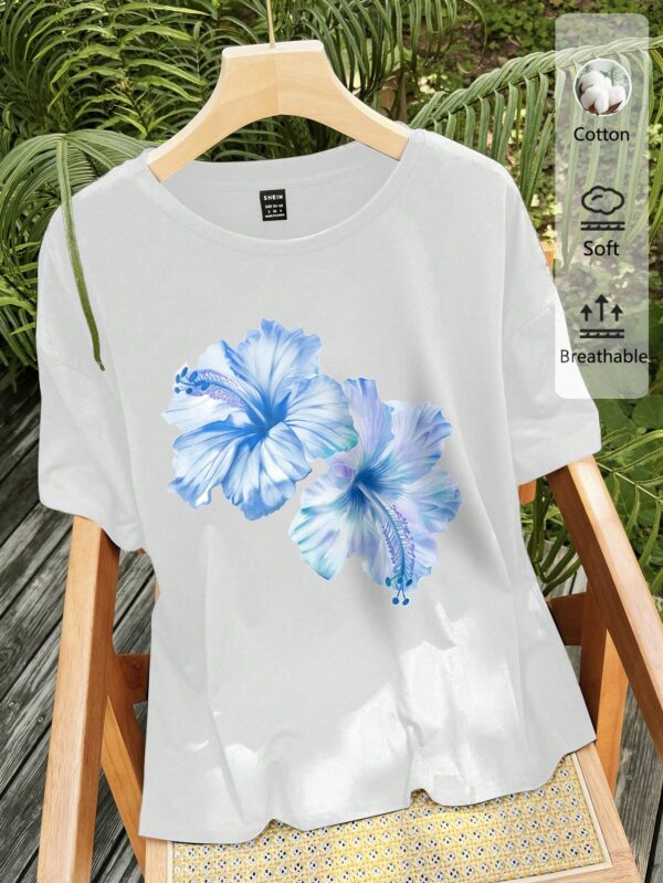 Remera Estampada de Hibiscus Oversize Casual - Image 6
