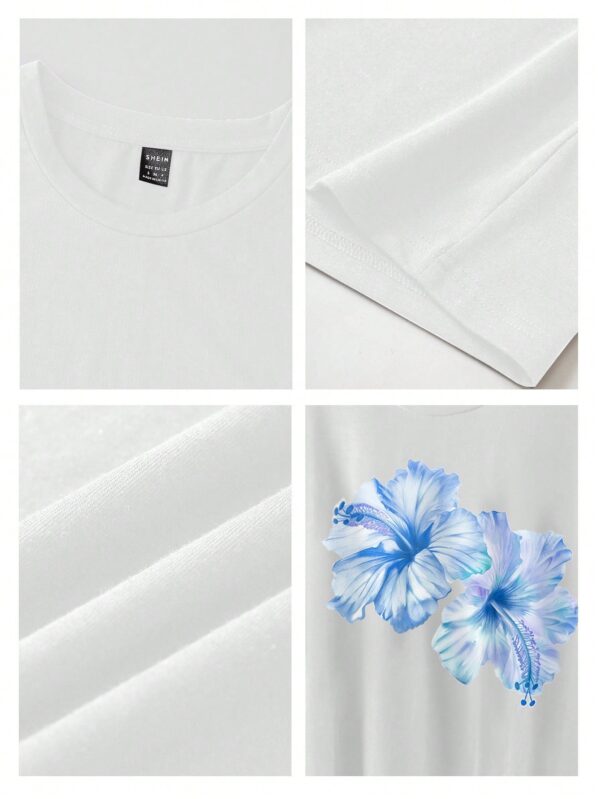 Remera Estampada de Hibiscus Oversize Casual - Image 9