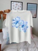 Remera Estampada de Hibiscus Oversize Casual