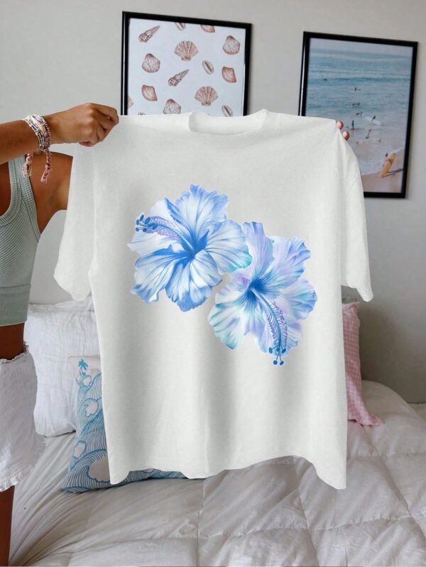 Remera Estampada de Hibiscus Oversize Casual - Image 12
