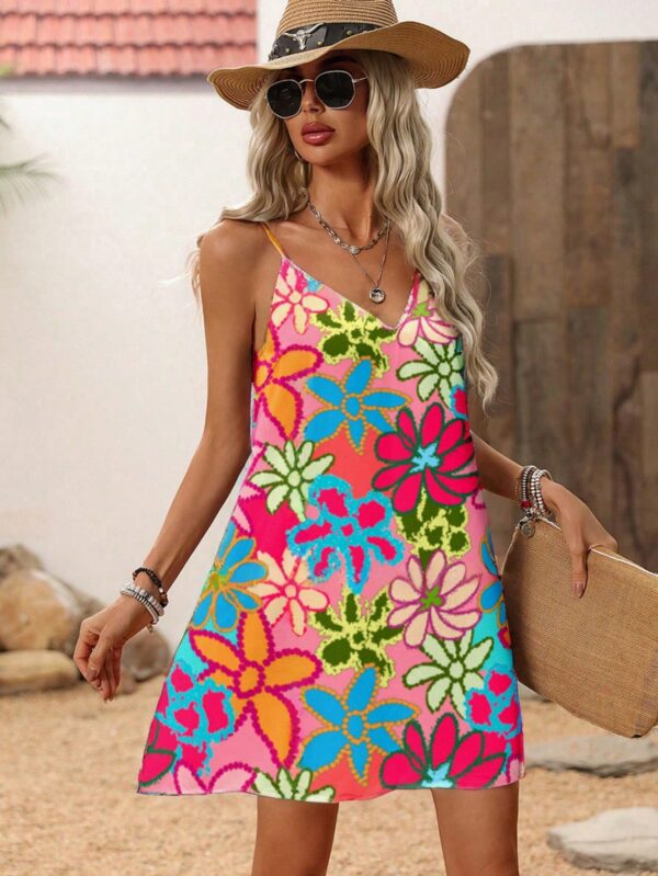 Vestido Mini Casual con Estampado Floral y Tirantes Espaguetis - Image 48