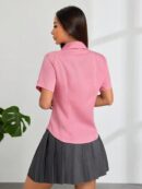 Camisa Rayada de Mujer con Botones y Manga Corta, Ajuste Slim