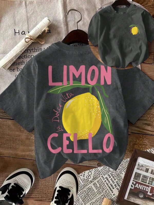 Camiseta Casual con Estampado de Limones y Cuello Redondo - Image 52