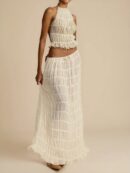 Set de Vestido Halter con Encaje Floral y Capas Plisadas en Gasa