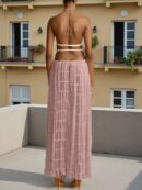 Set de Vestido Halter con Encaje Floral y Capas Plisadas en Gasa