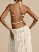 Set de Vestido Halter con Encaje Floral y Capas Plisadas en Gasa