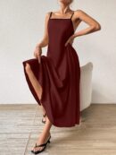 Vestido Largo Playero de Bloques de Color y Espalda Descubierta