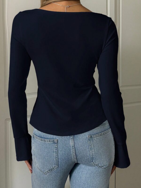 Top Casual de Manga Larga con Cuello de Estrás y Color Sólido - Image 34