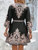 Vestido Casual Estampado con Cintura Alta y Manga Linterna