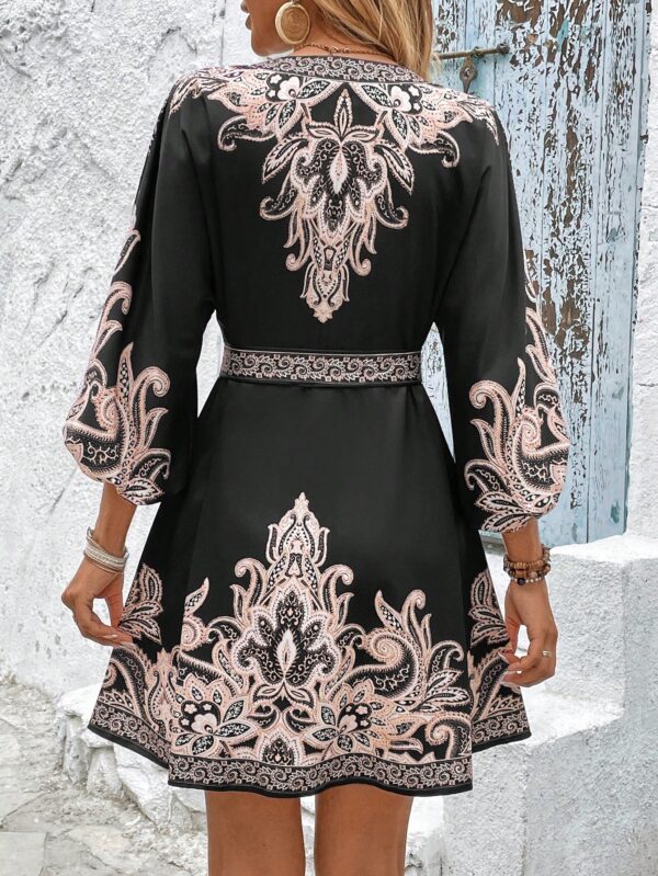 Vestido Casual Estampado con Cintura Alta y Manga Linterna - Image 2