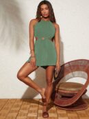 Mono Corto de Verano en Color Sólido con Detalles Calados
