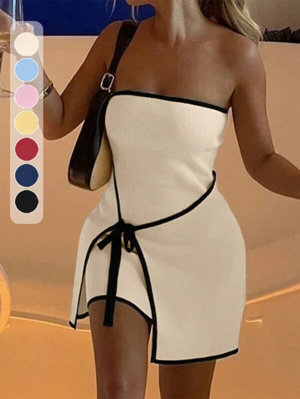 Vestido Mini de Punto Color-Block, Romántico y Elegante - Image 2