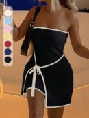 Vestido Mini de Punto Color-Block, Romántico y Elegante