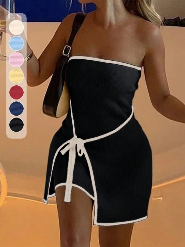 Vestido Mini de Punto Color-Block, Romántico y Elegante - Image 9