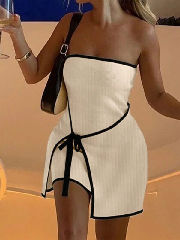 Vestido Mini de Punto Color-Block, Romántico y Elegante
