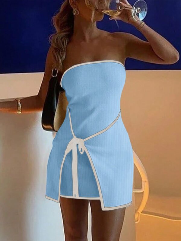Vestido Mini de Punto Color-Block, Romántico y Elegante - Image 24