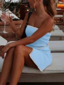 Vestido Mini de Punto Color-Block, Romántico y Elegante