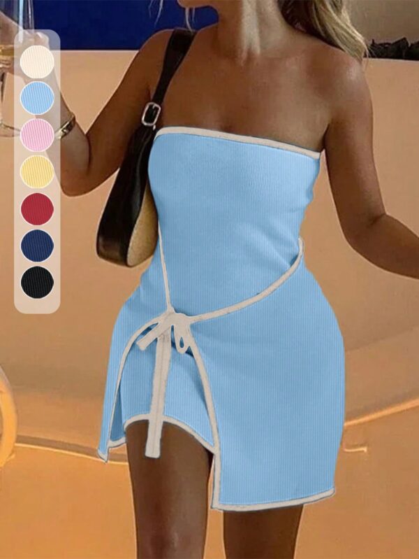 Vestido Mini de Punto Color-Block, Romántico y Elegante - Image 22