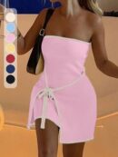 Vestido Mini de Punto Color-Block, Romántico y Elegante