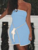 Vestido Mini de Punto Color-Block, Romántico y Elegante