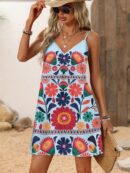 Vestido Mini Casual con Estampado Floral y Tirantes Espaguetis