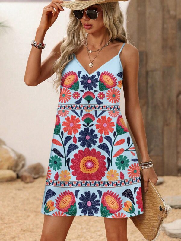 Vestido Mini Casual con Estampado Floral y Tirantes Espaguetis - Image 51