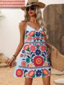 Vestido Mini Casual con Estampado Floral y Tirantes Espaguetis