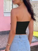 Top Corto Bustier de Verano, Escote U con Volantes y Espalda Descubierta