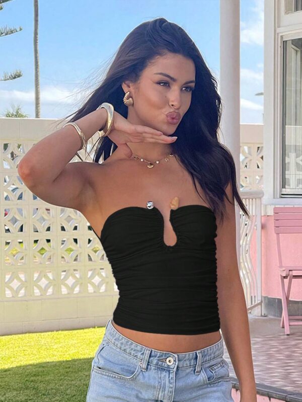 Top Corto Bustier de Verano, Escote U con Volantes y Espalda Descubierta - Image 16