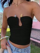 Top Corto Bustier de Verano, Escote U con Volantes y Espalda Descubierta
