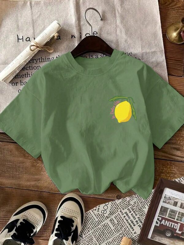 Camiseta Casual con Estampado de Limones y Cuello Redondo - Image 43