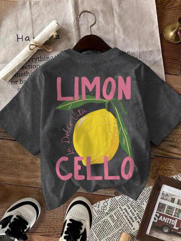 Camiseta Casual con Estampado de Limones y Cuello Redondo - Image 53