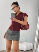 Camisa Casual con Capucha, Cintura Ajustable y Manga Corta