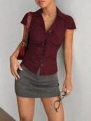 Camisa Casual con Capucha, Cintura Ajustable y Manga Corta