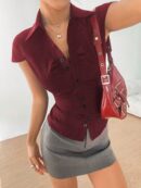 Camisa Casual con Capucha, Cintura Ajustable y Manga Corta