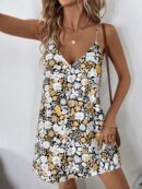 Vestido Mini Casual con Estampado Floral y Tirantes Espaguetis