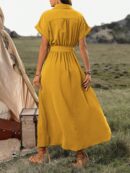 Vestido Maxi con Botones y Mangas Murciélago