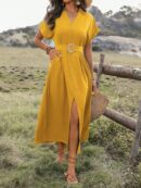 Vestido Maxi con Botones y Mangas Murciélago