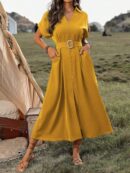 Vestido Maxi con Botones y Mangas Murciélago