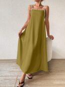Vestido Largo Playero de Bloques de Color y Espalda Descubierta