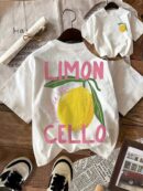 Camiseta Casual con Estampado de Limones y Cuello Redondo