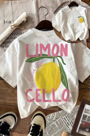 Camiseta Casual con Estampado de Limones y Cuello Redondo