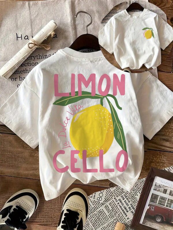 Camiseta Casual con Estampado de Limones y Cuello Redondo