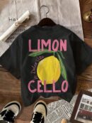 Camiseta Casual con Estampado de Limones y Cuello Redondo